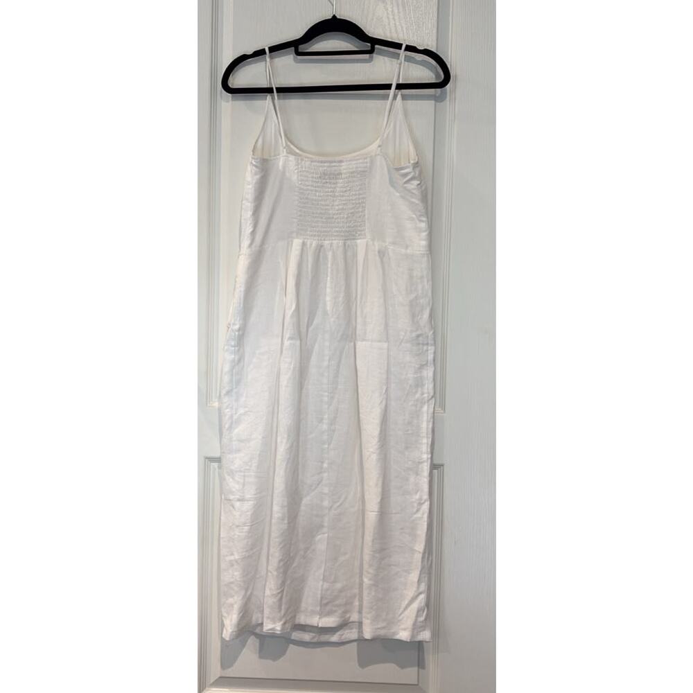 Quince White Linen Midi Dress Smocked Back Spaghetti Strap Medium - Picture 3 of 6